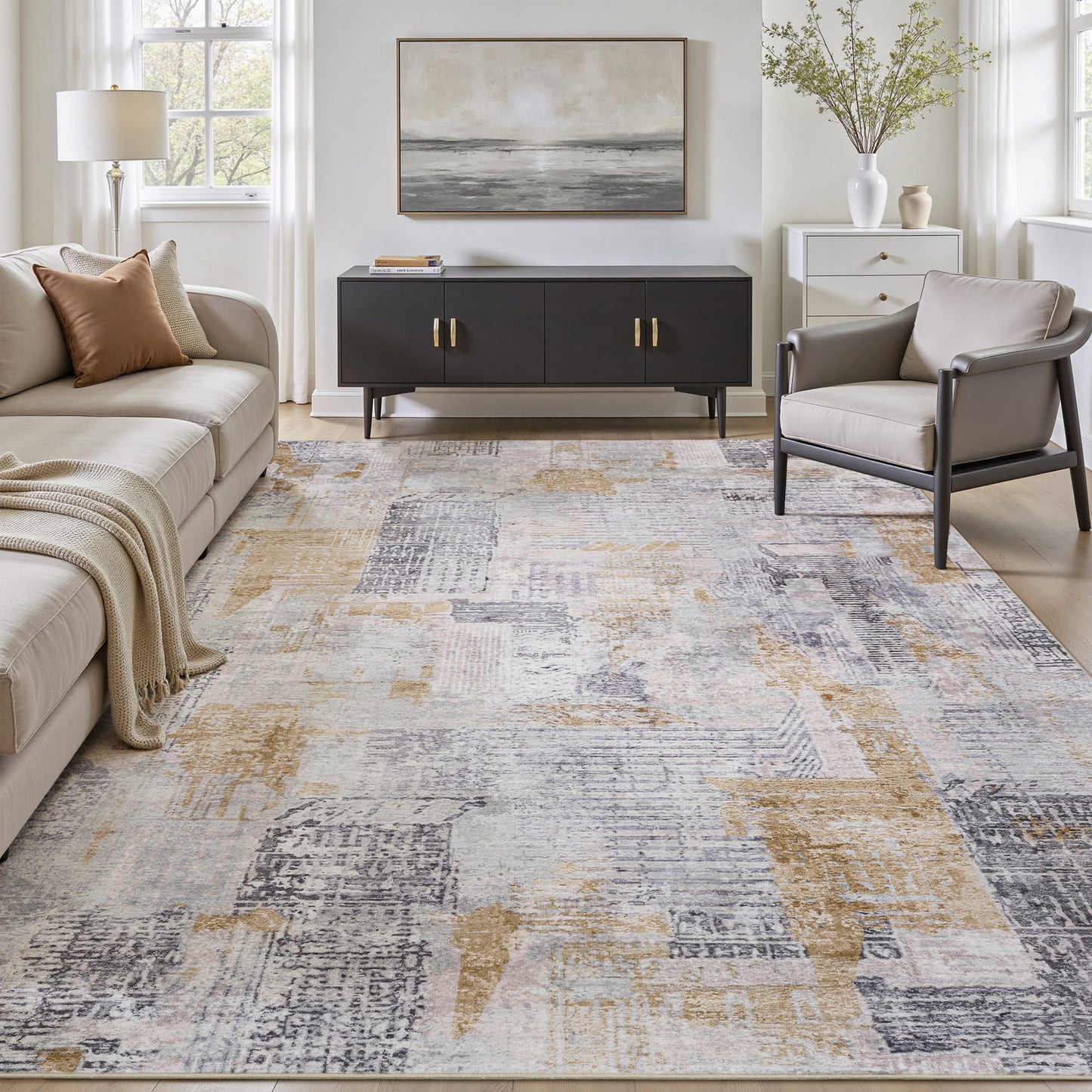 Area Rug Abstract Washable Rugs for Living Room
