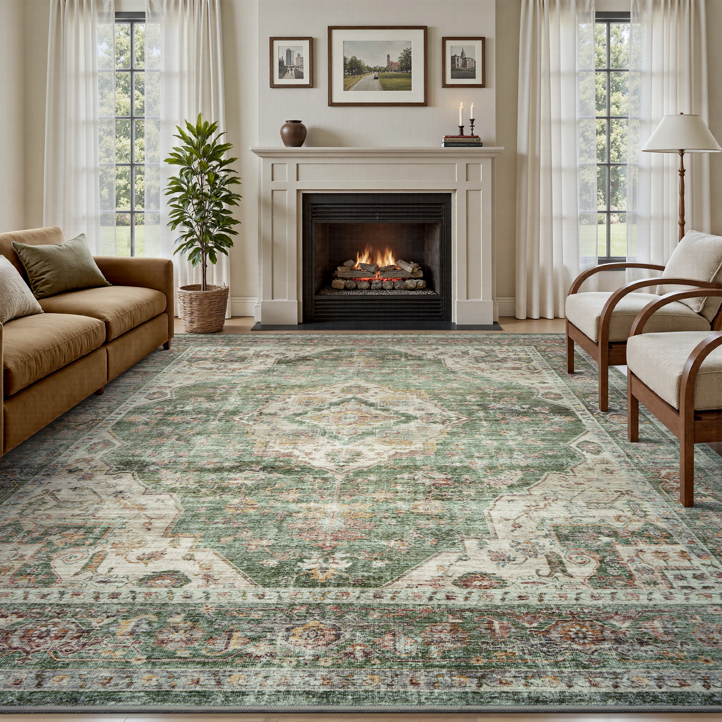 Washable Retro Living Room Bedroom Carpet