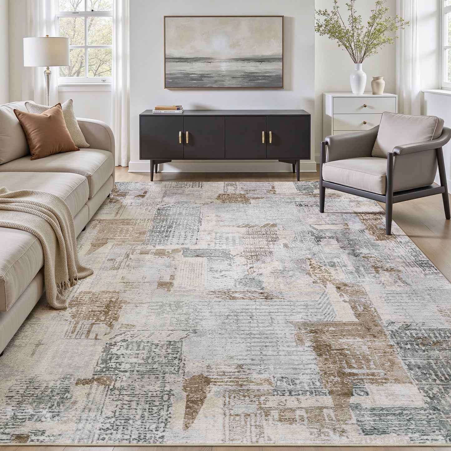 Area Rug Abstract Washable Rugs for Living Room