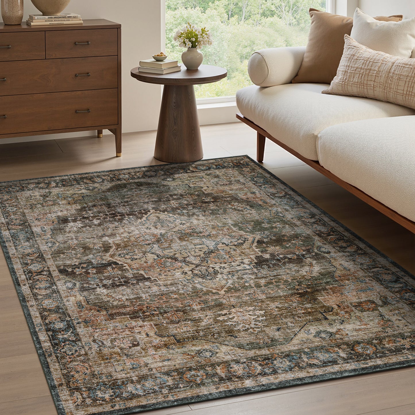 Area Rug Washable Carpet Soft Distressed Non Slip Vintage