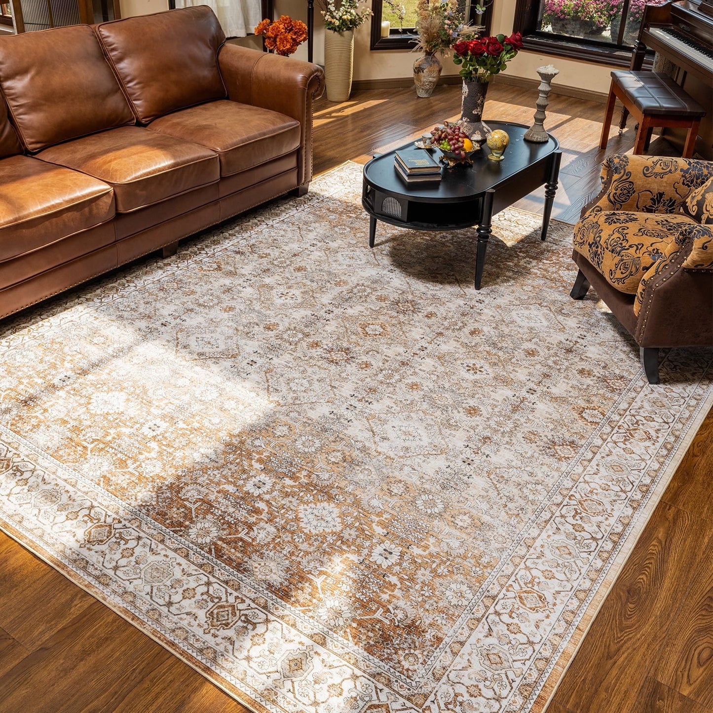 Ombre Vintage Floral Living Room Rug