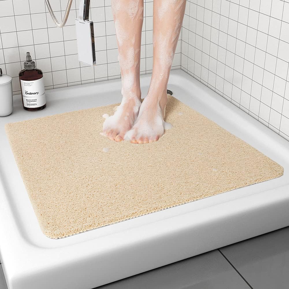Square PVC Loofah Non-Slip Bath Mat - White