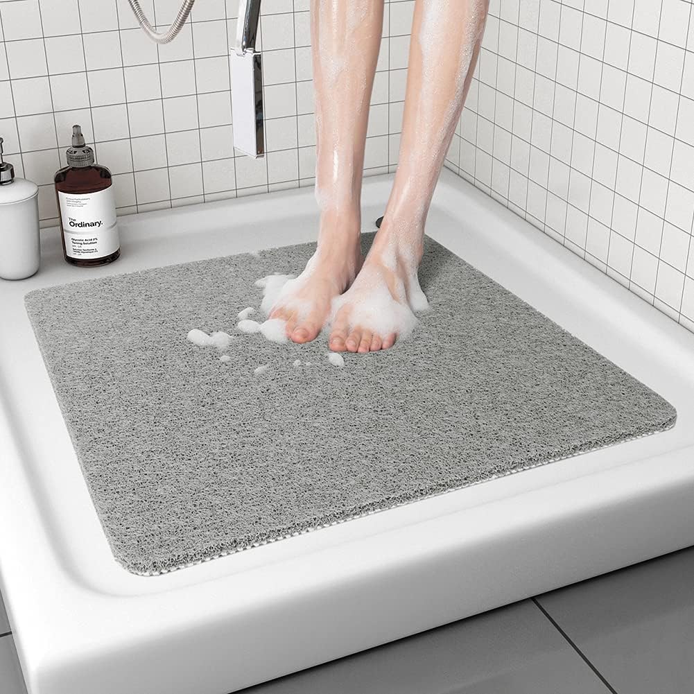 Square PVC Loofah Non-Slip Bath Mat - Gray