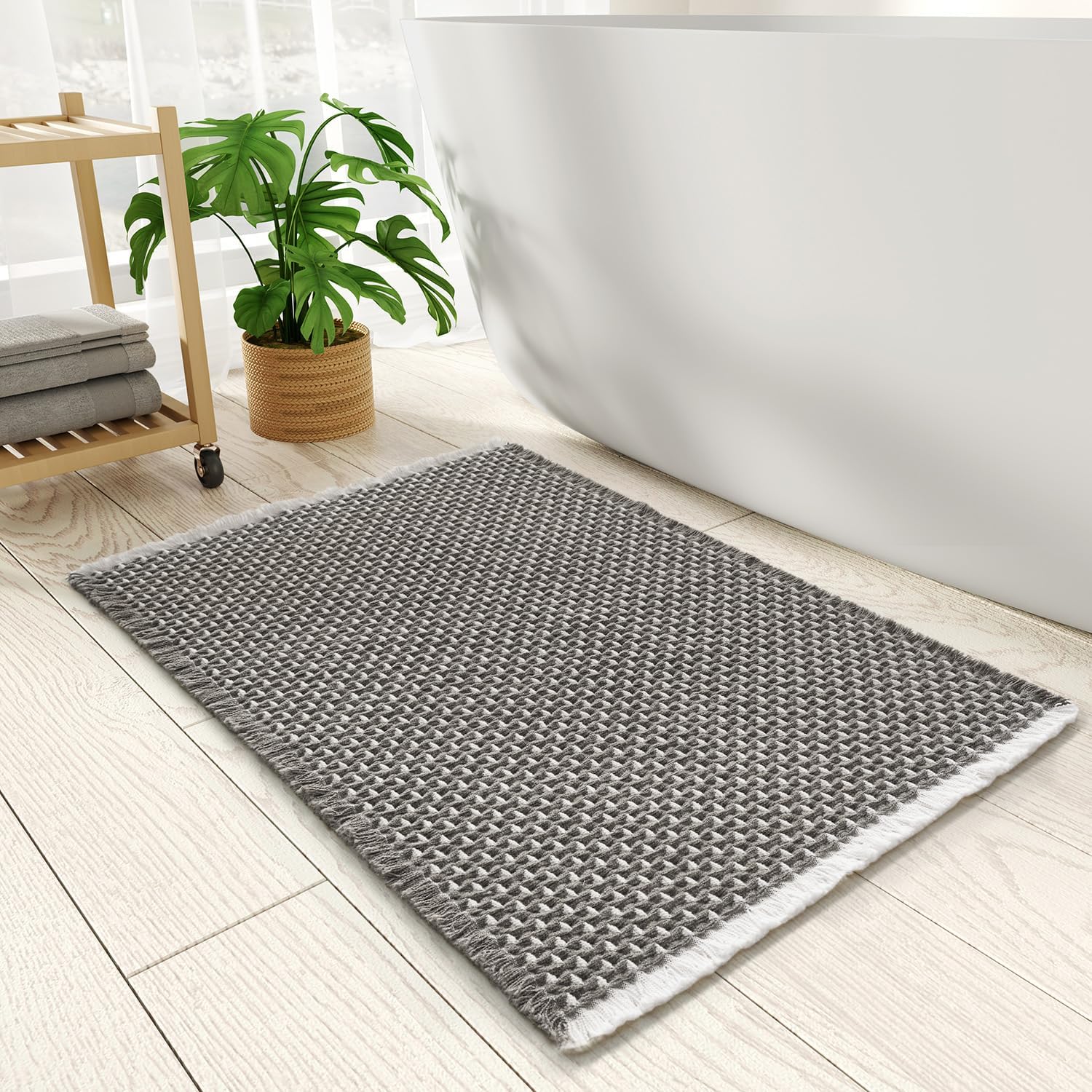 Checkered Non-Slip Bath Mat - Brown/White