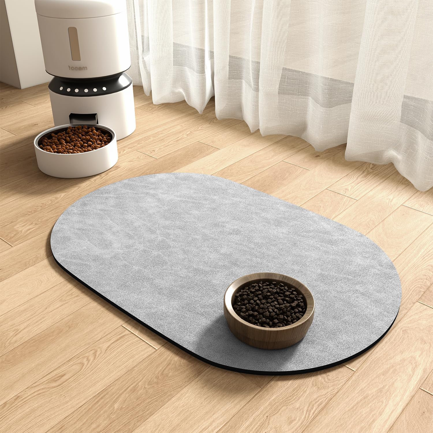 Oval Absorbent Pet Food Mat - Gray