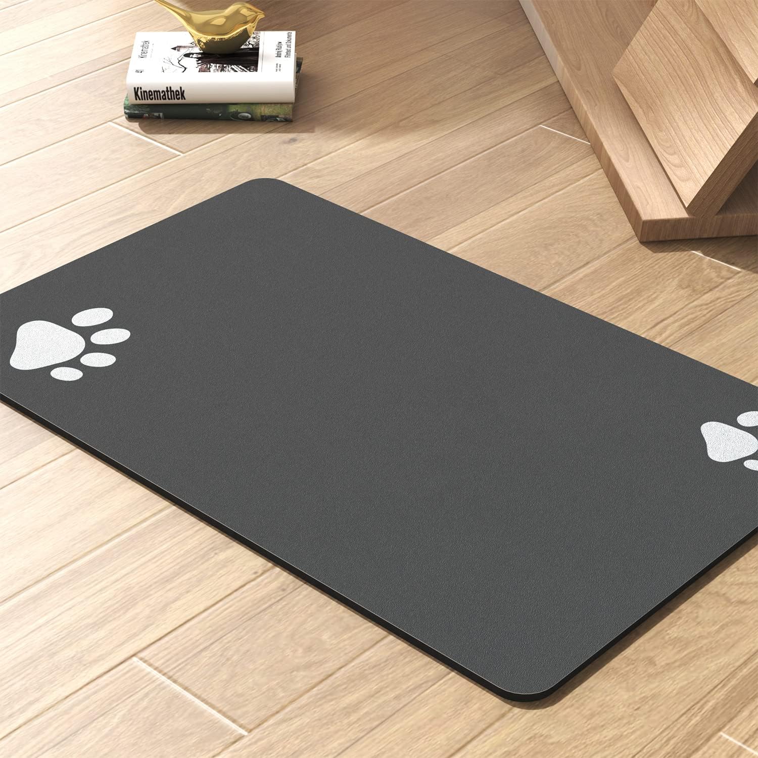 Cute Paw Absorbent Pet Food Mat - Gray
