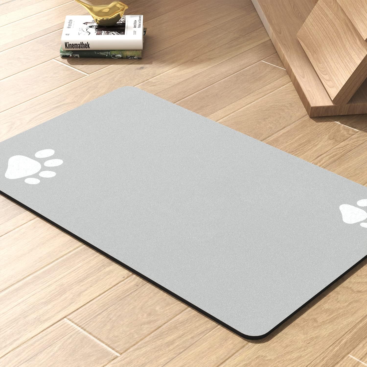Cute Paw Absorbent Pet Food Mat - Gray
