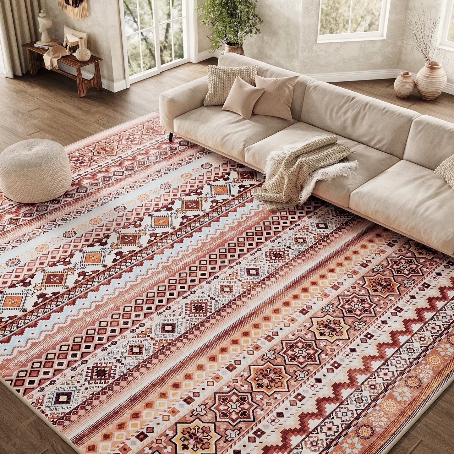 Vintage Boho Area Rug Soft Moroccan Geometric Indoor Rug