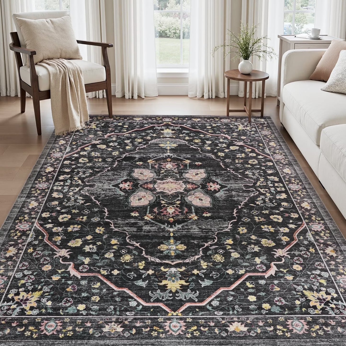 Washable Rugs Floral Vintage Area Rug