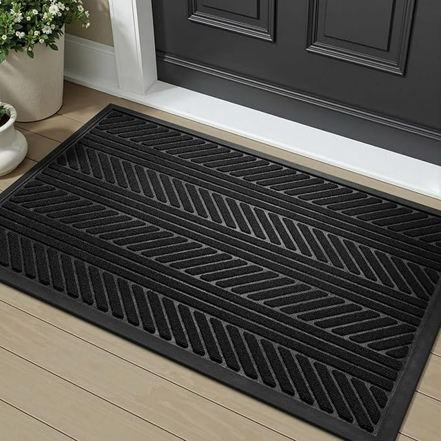 Thick Entryway Rug Outdoor Floor Mat Black