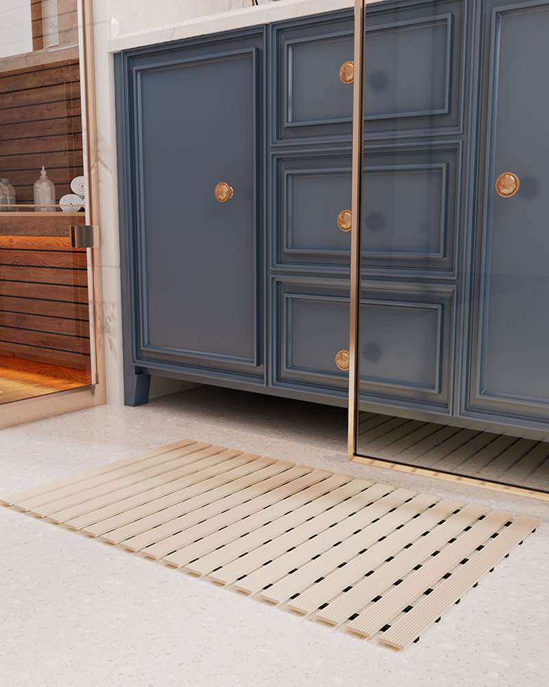 Anti-slip heavy-duty bath mat for shower, durable and curlable.