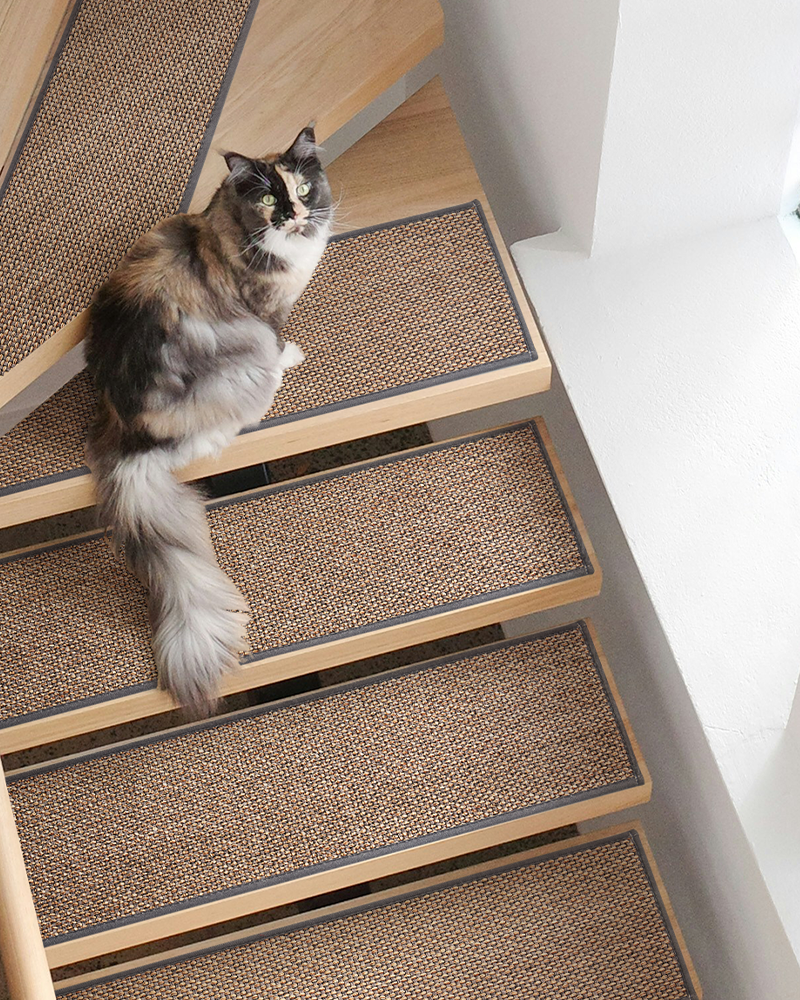 Washable linen stair tread set with non slip rubber base, elegant and functional.