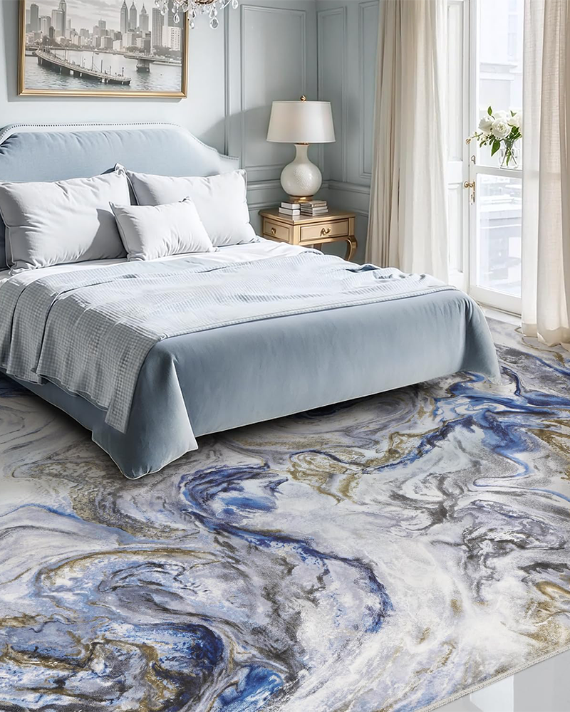 Stain-resistant modern rug perfect for dining room, easy to maintain and long-lasting.