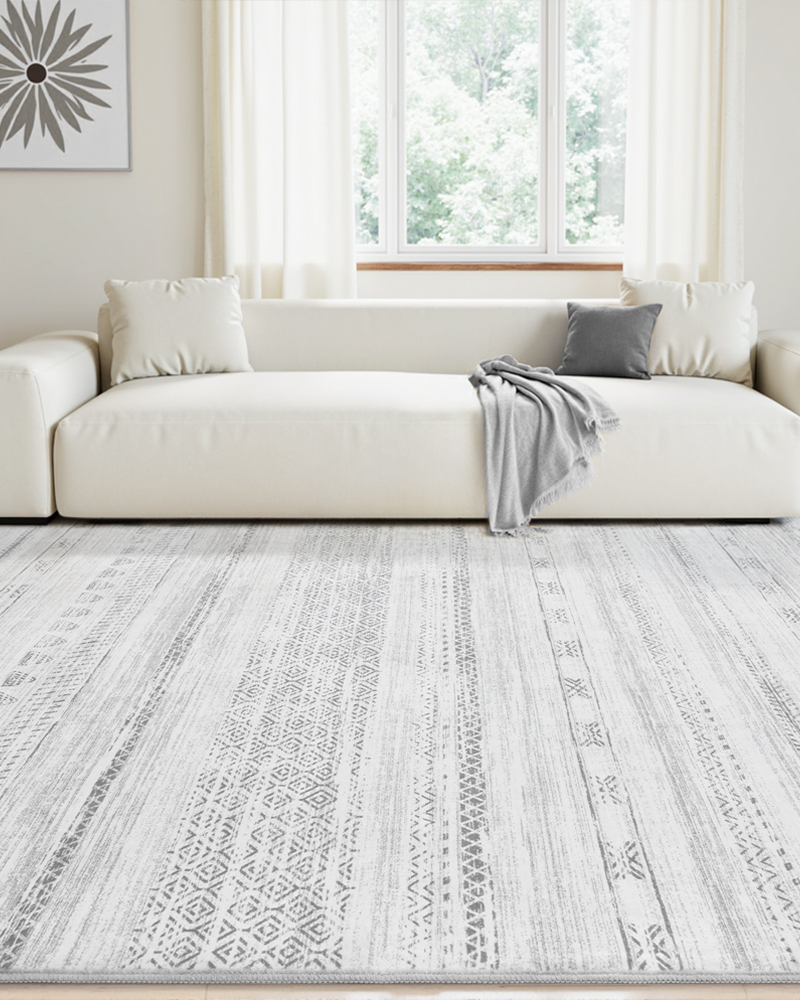 Non-slip Moroccan rug providing safety and softness for family-friendly spaces.