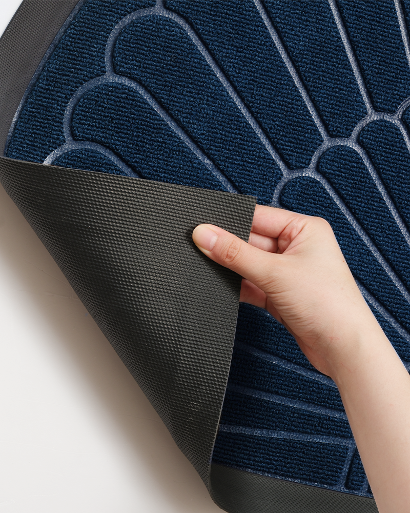 Heavy-duty rubber half circle outdoor door mat perfect for entryway use.
