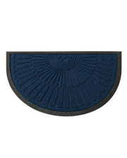 Absorbent semicircular front door welcome mat for outdoor and indoor entrances.