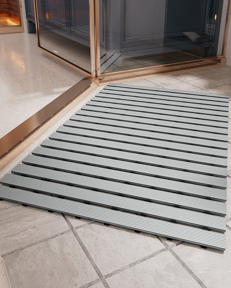 Sturdy shower mat without suction cups, heavy-duty, non-slip and safe.