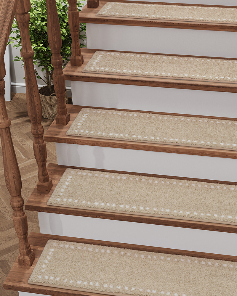 Soft indoor stair treads, washable and reusable carpet stair runner.