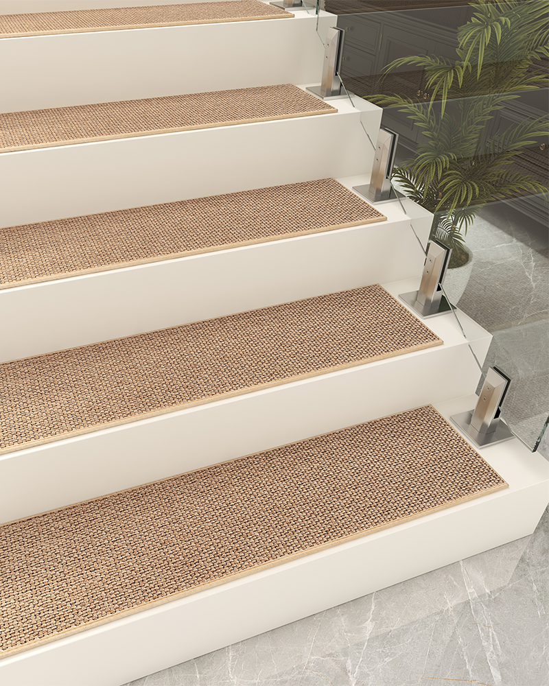 Rubber-backed stair runners designed for kids and elderly safety on stairs.