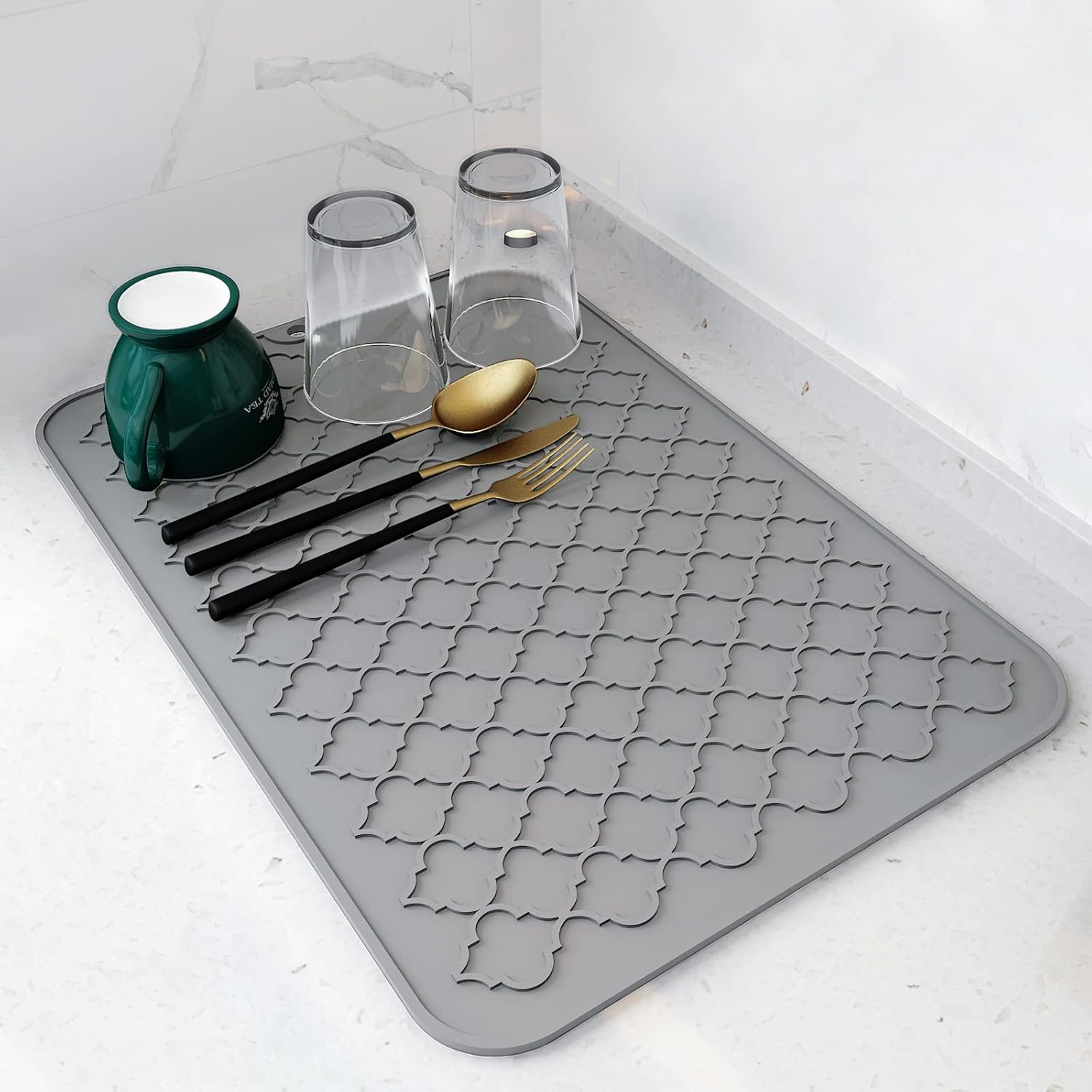 Tapete de silicona para secar platos - Gris