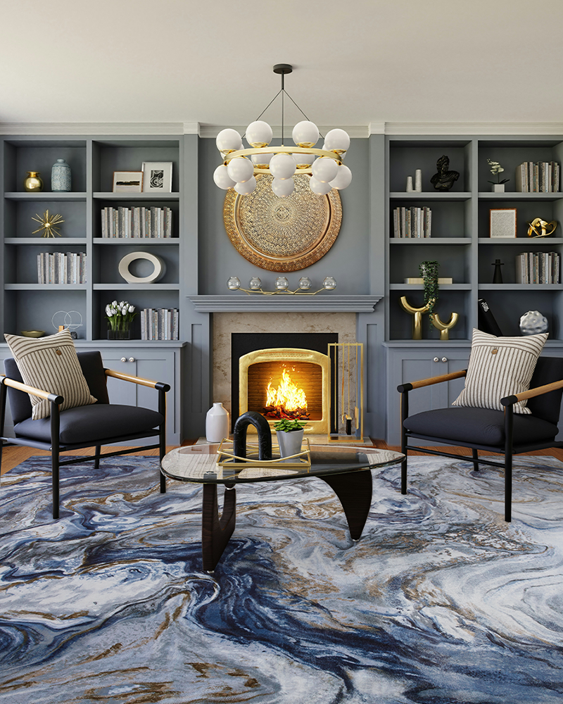 Contemporary abstract area rug for bedroom or living room, ideal for modern spaces.