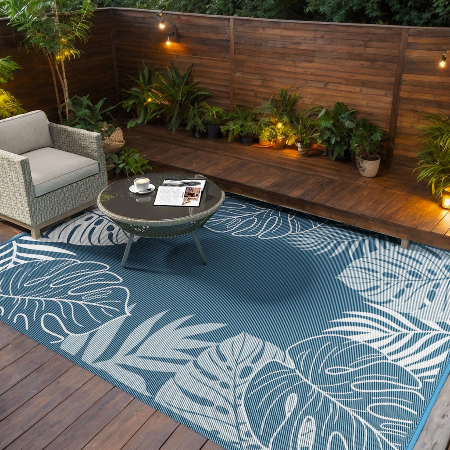 SIXHOME Outdoor Rug Patio Rug Waterproof Straw Texture Tropical Palm Pattern