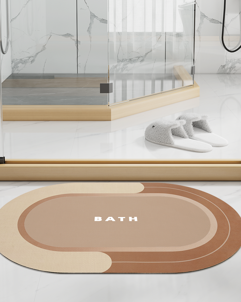 Modern absorbent bathroom rug with stain proof surface, stylish and durable.