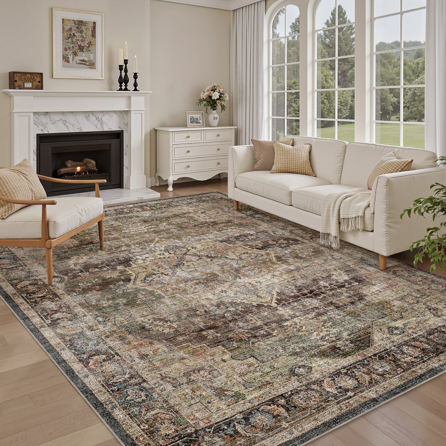 Area Rug Washable Carpet Soft Distressed