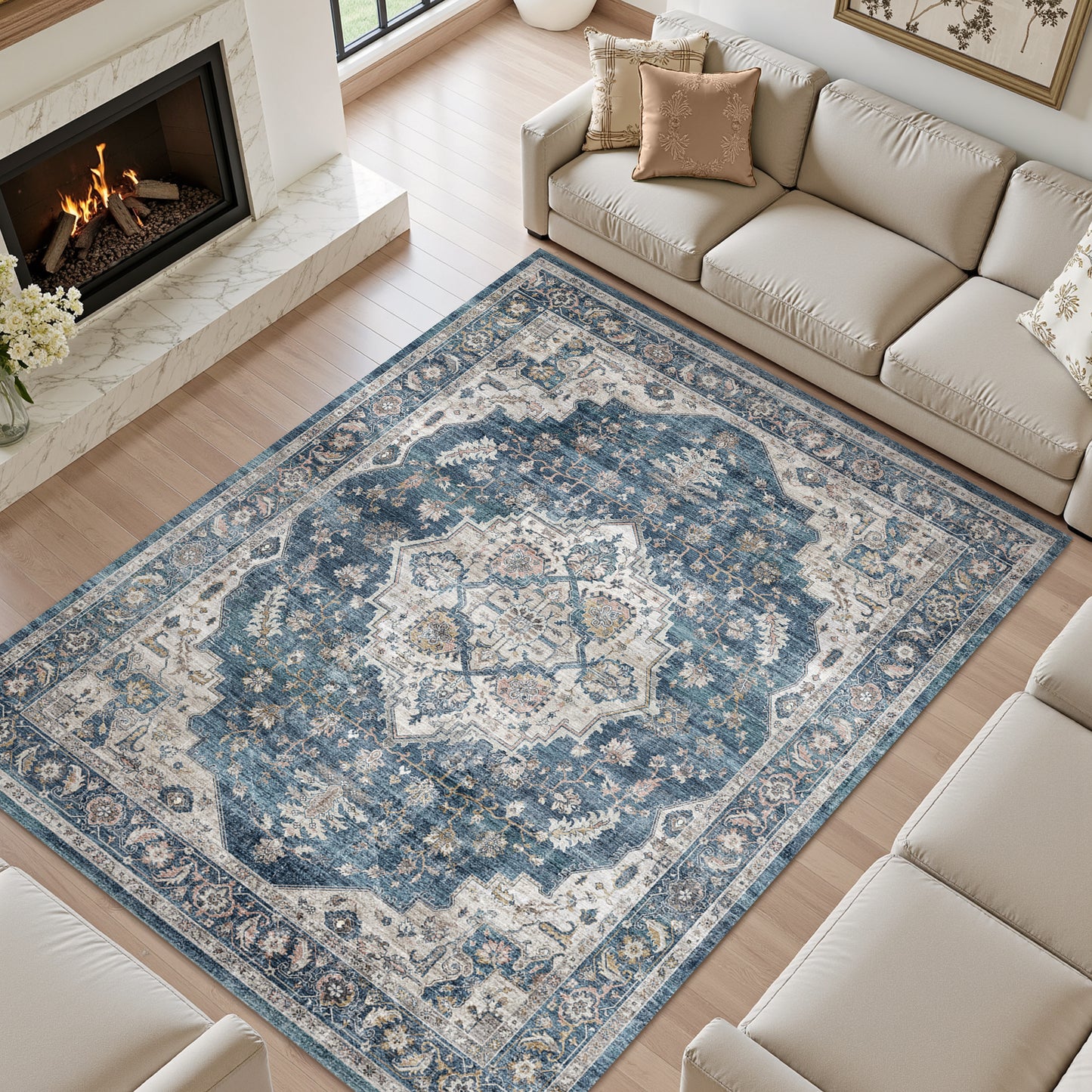 Area Rug Washable Carpet Soft Distressed