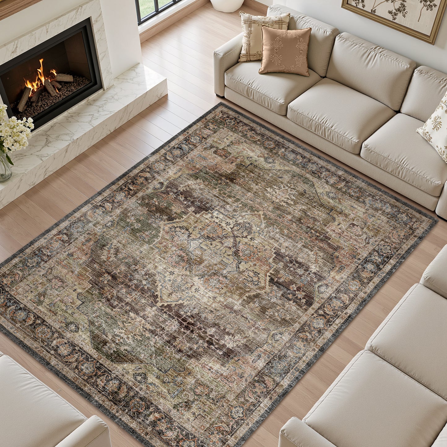 Area Rug Washable Carpet Soft Distressed
