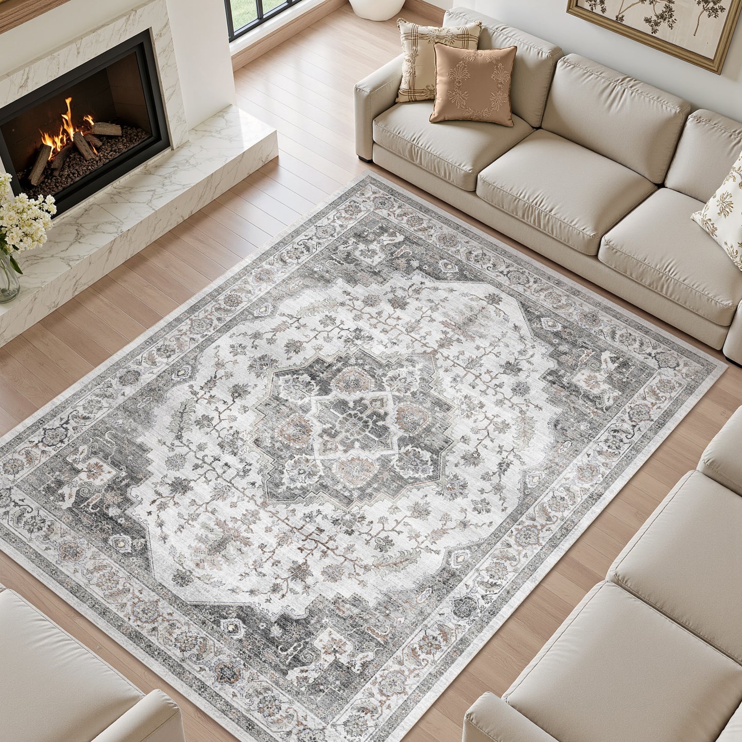 Area Rug Washable Carpet Soft Distressed
