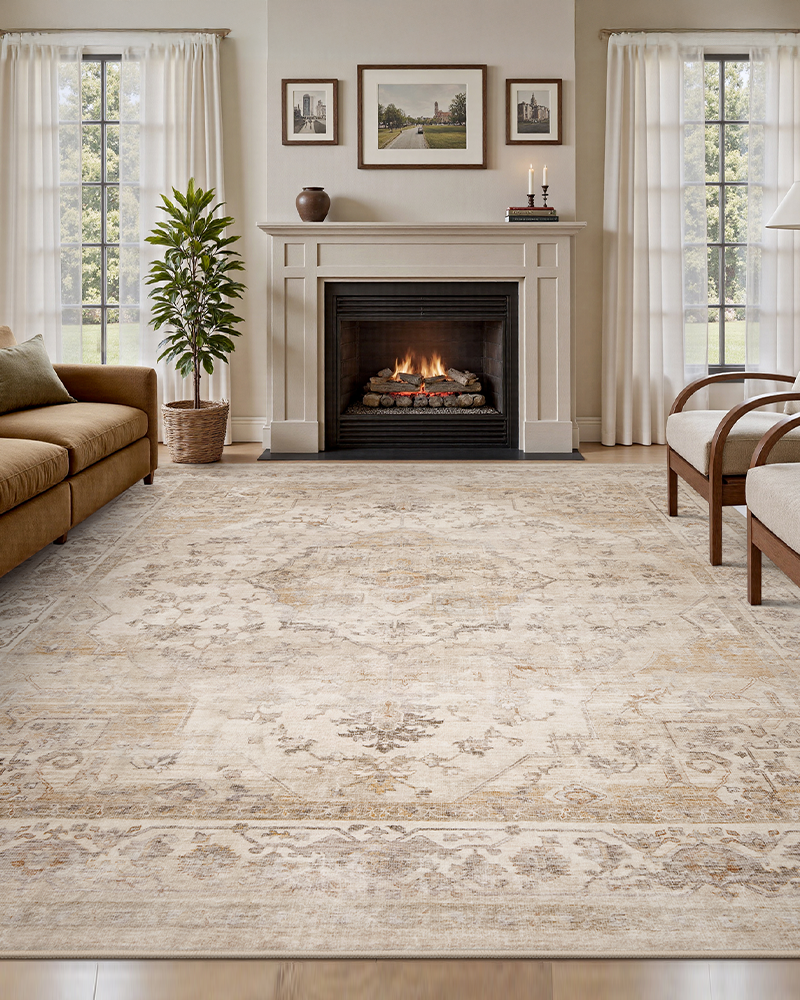 Vintage style carpet with soft texture, perfect washable rug for living room.