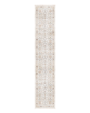 Durable beige soft runner rug, washable and ideal for long hallways.