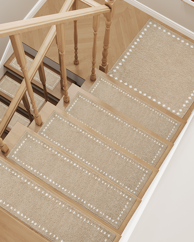 Kids and pets friendly stair treads, plush carpet, non-slip and washable.