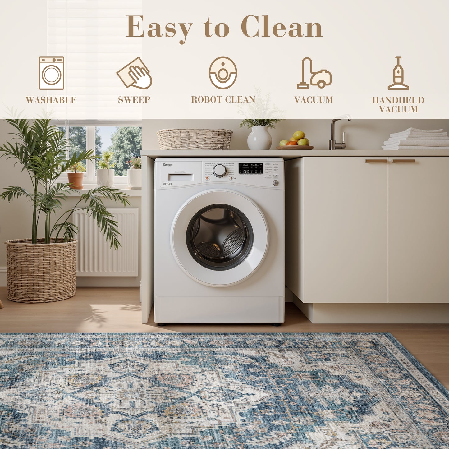Area Rug Washable Carpet Soft Distressed