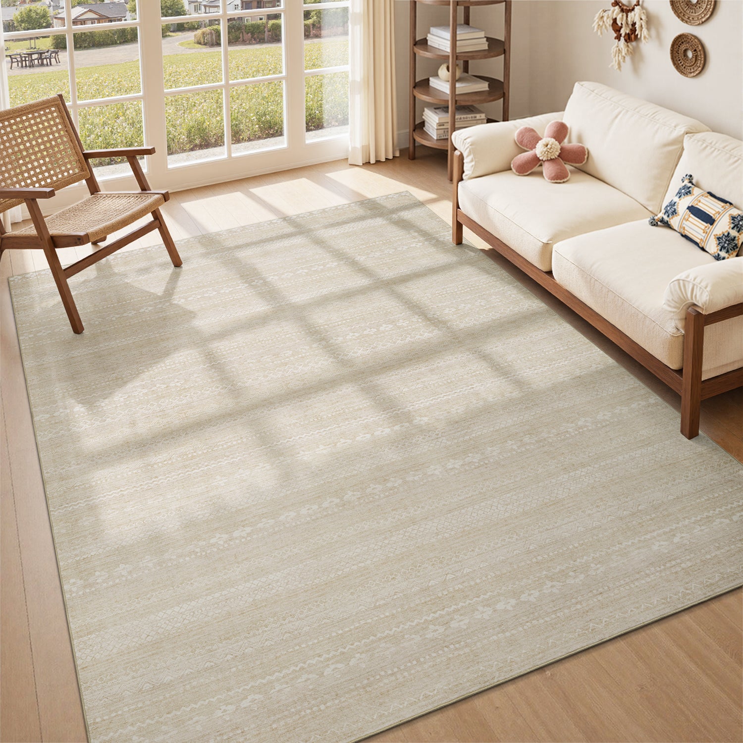 Boho Moroccan Area Rug Soft Neutral Geometric Bohemian Carpet