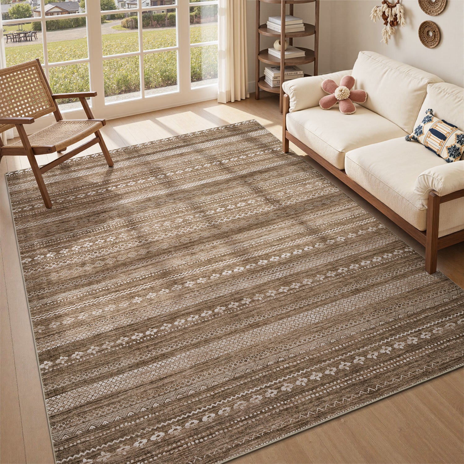 Boho Moroccan Area Rug Soft Neutral Geometric Bohemian Carpet