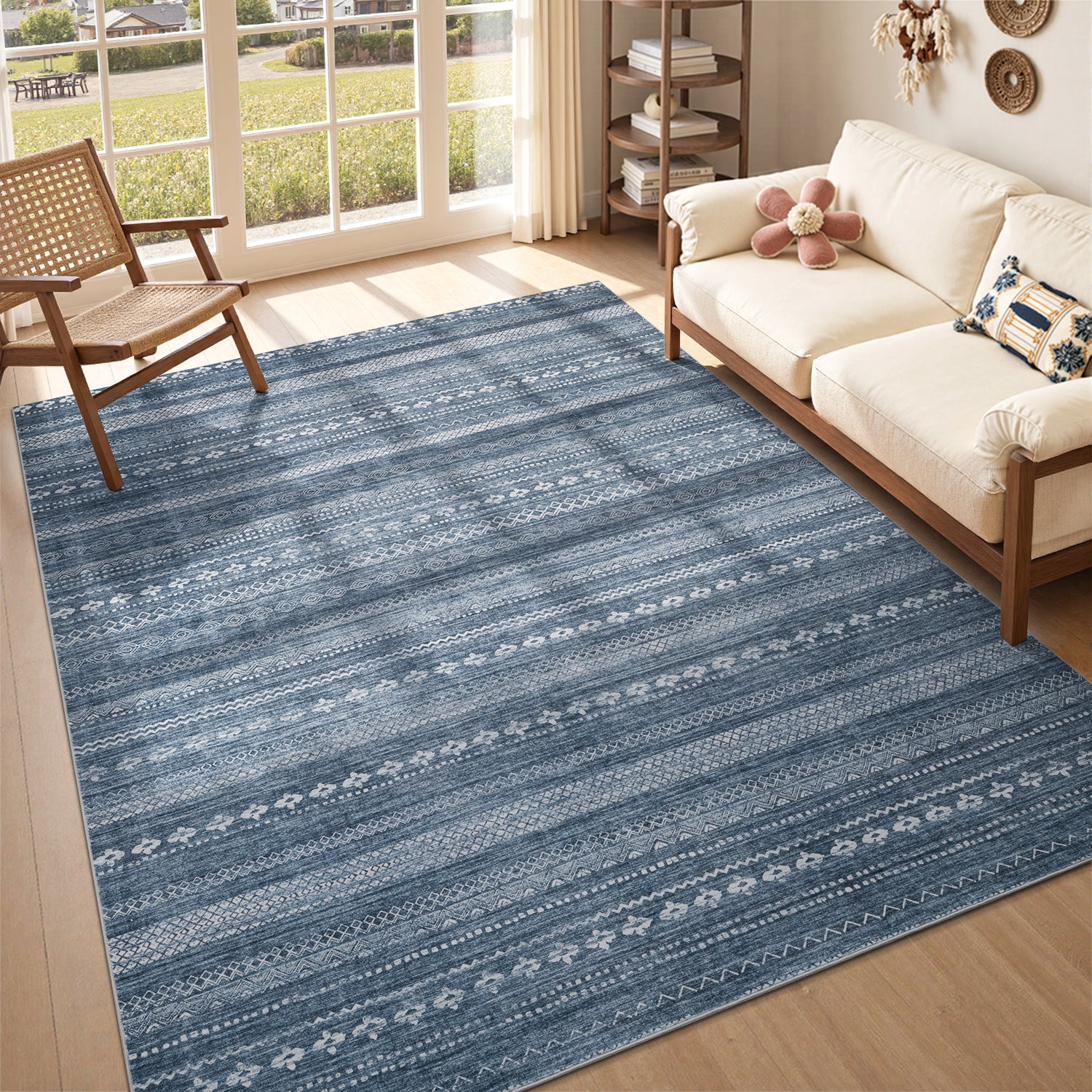 Boho Moroccan Area Rug Soft Neutral Geometric Bohemian Carpet