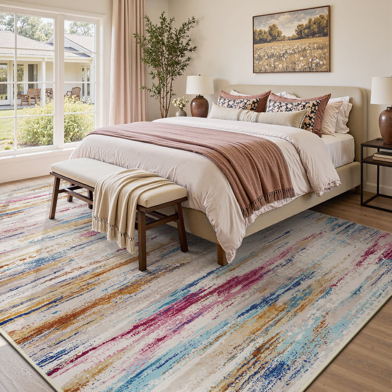 MontVoo Modern Abstract Multicolor Washable Area Rug