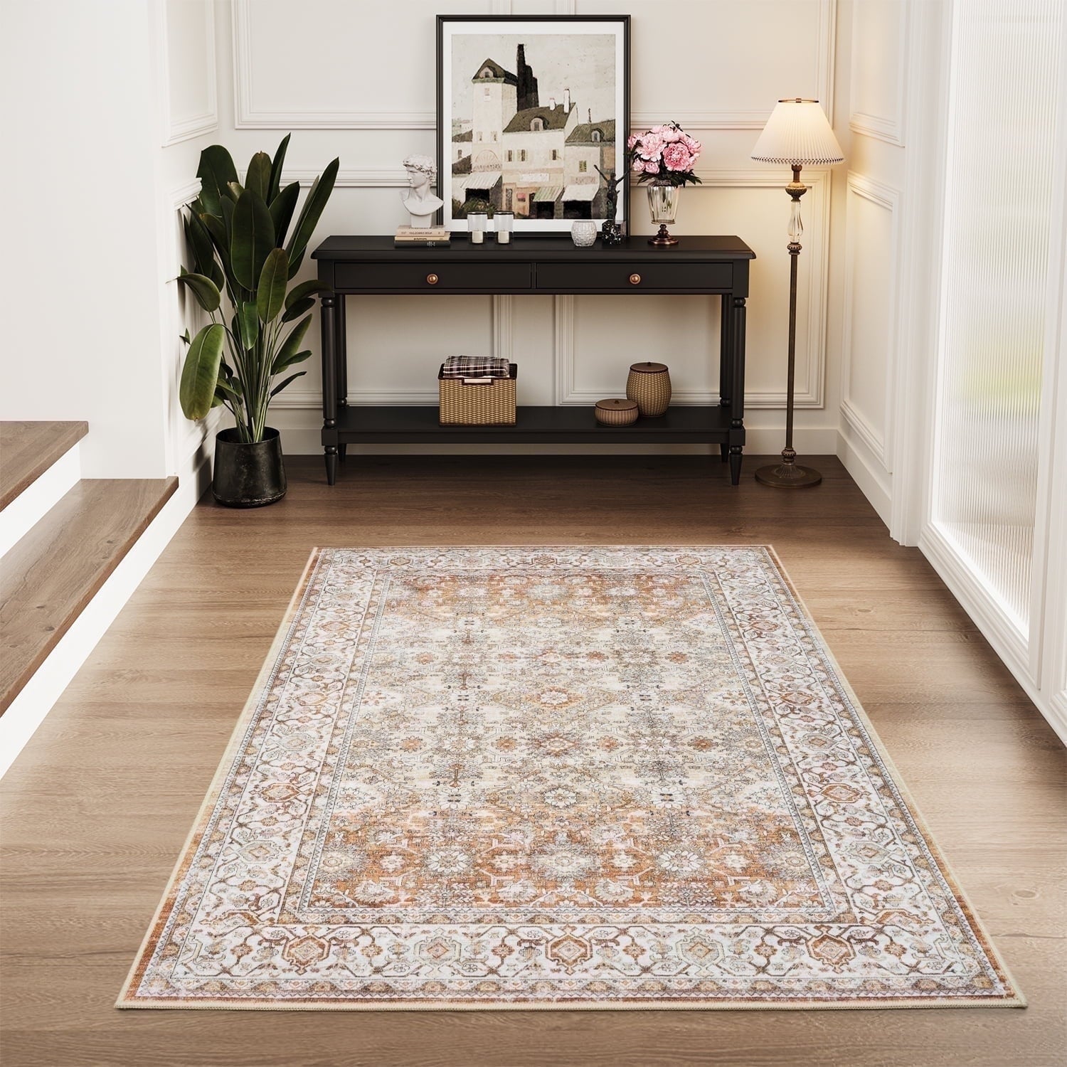 Ombre Vintage Floral Living Room Rug