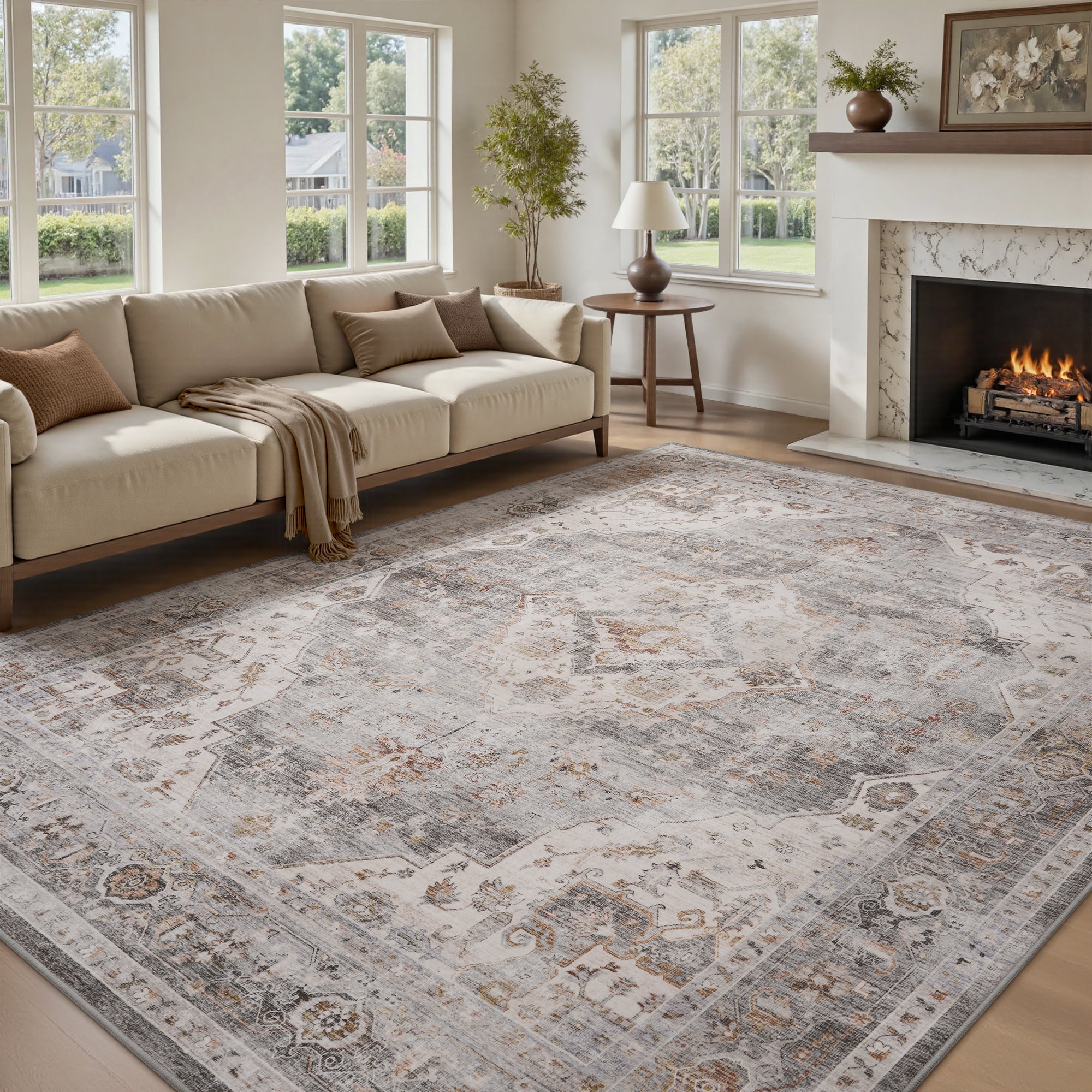 MontVoo Oriental Machine Washable Area Rug Gray