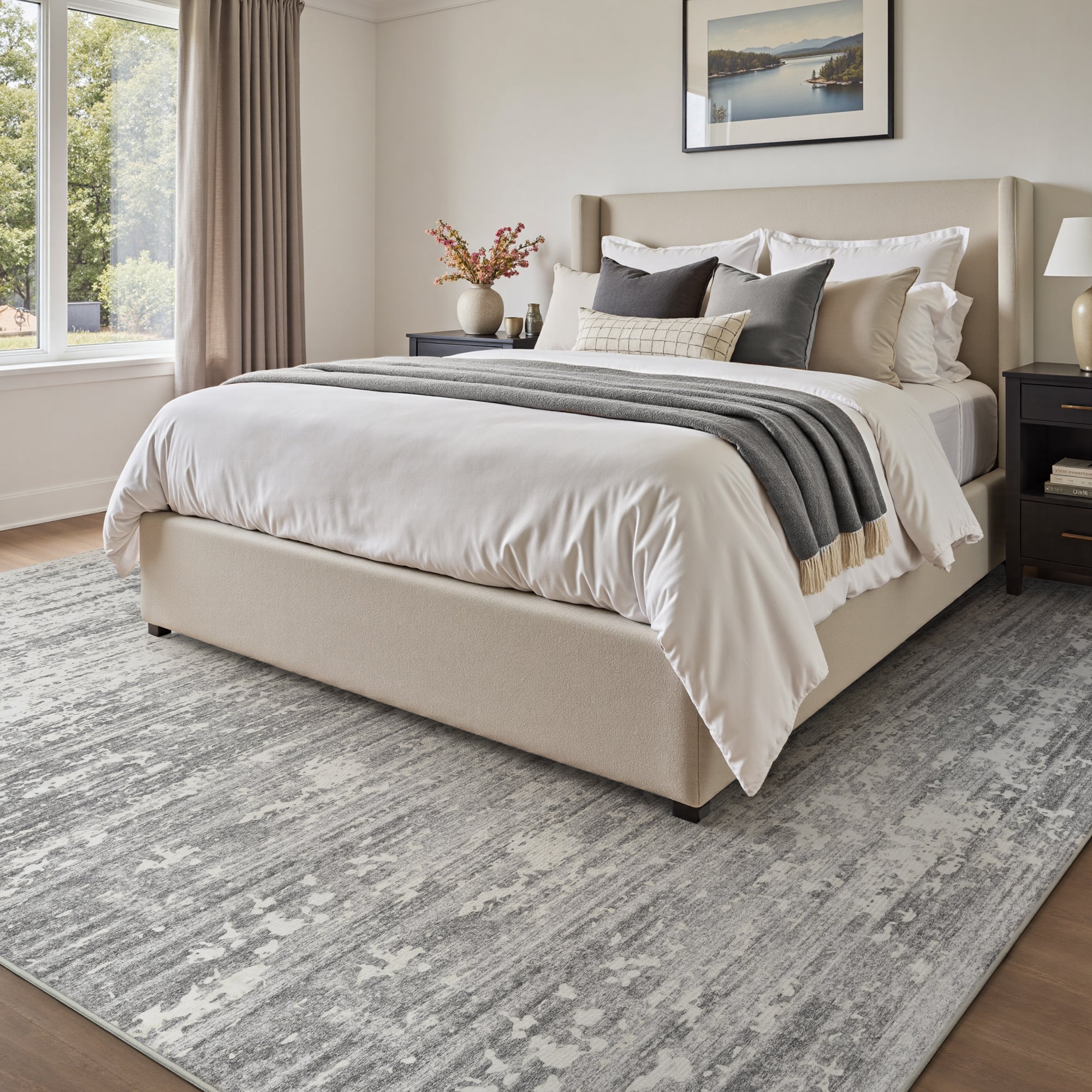 MontVoo Modern Abstract Gray Washable Area Rug