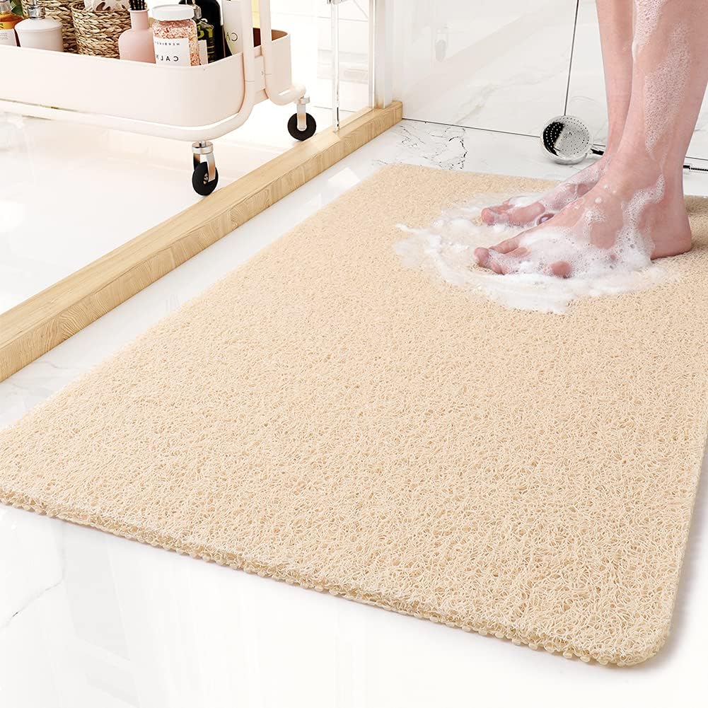 PVC Loofah Non-Slip Bath Mat - Beige