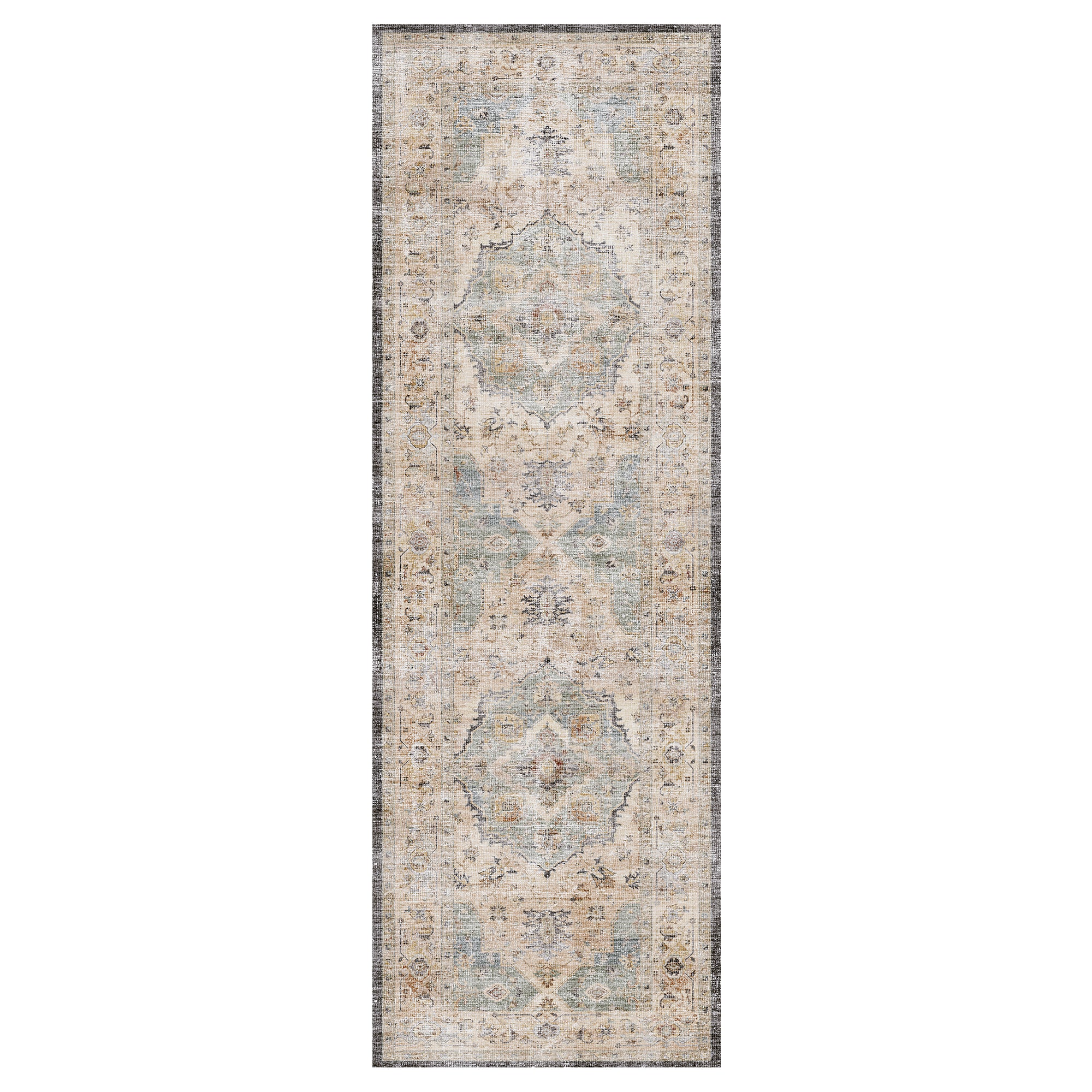 MontVoo Classic Floral Lake Blue Washable Rug