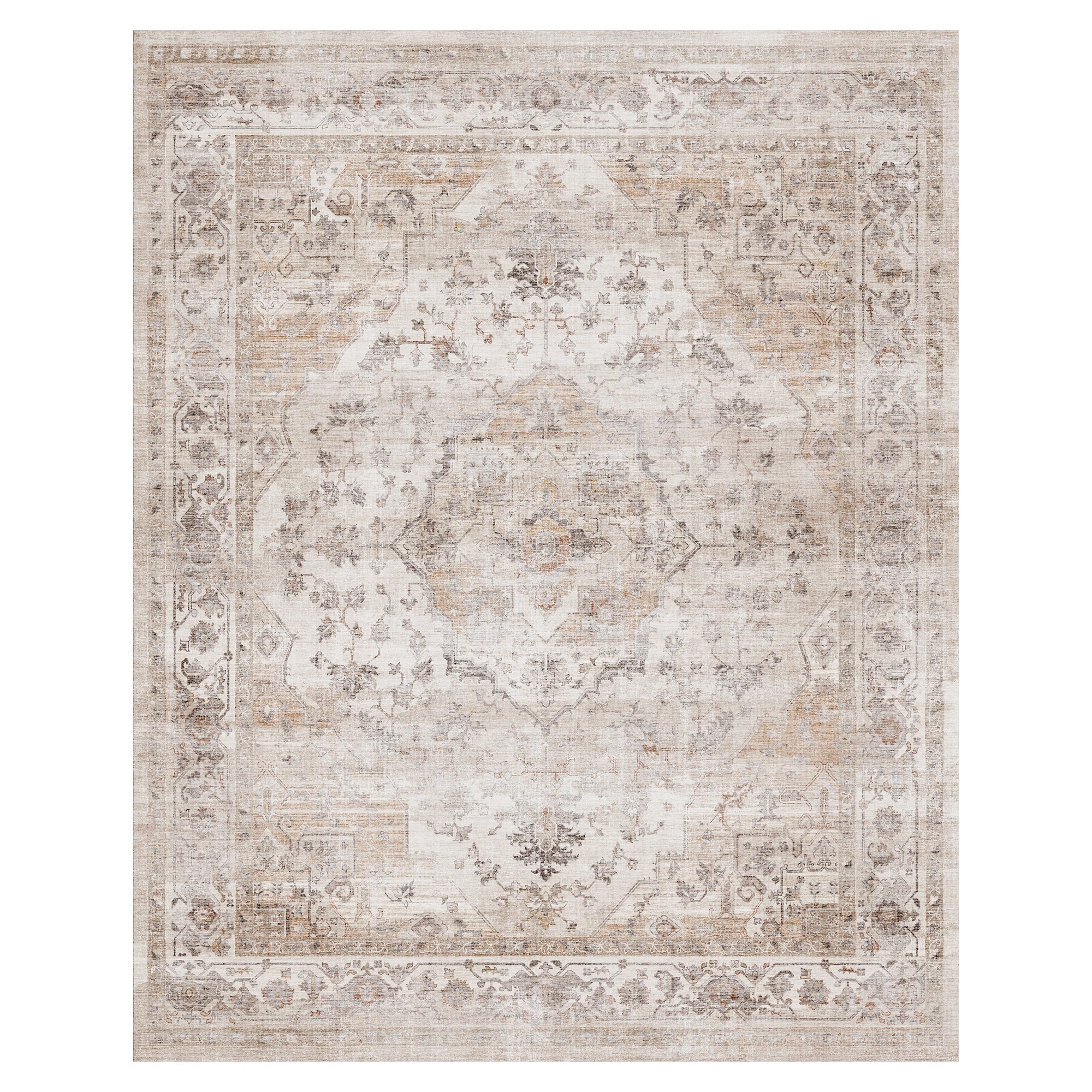 MontVoo Beige Oriental Washable Rug