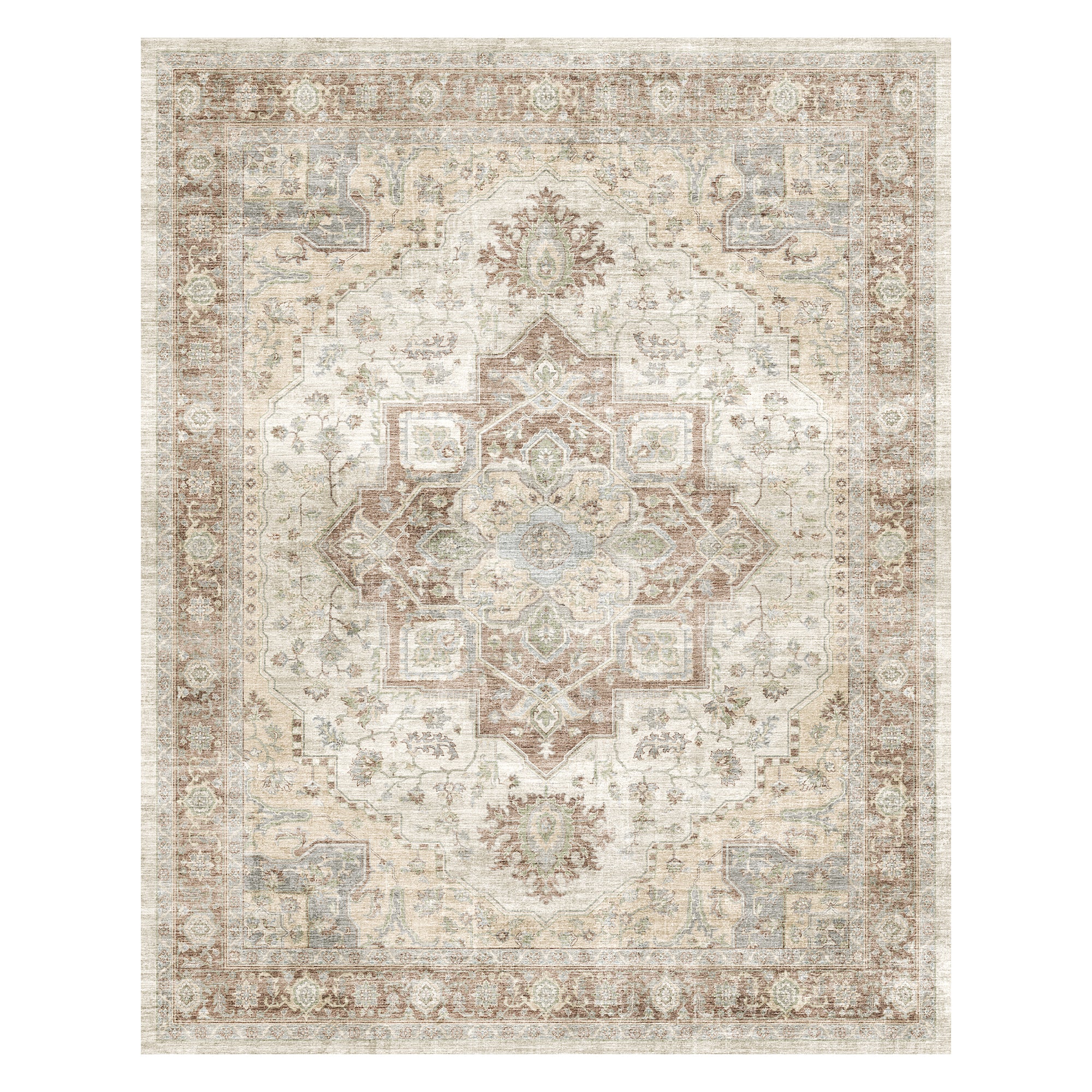 Alfombra floral oriental lavable a máquina MontVoo marrón
