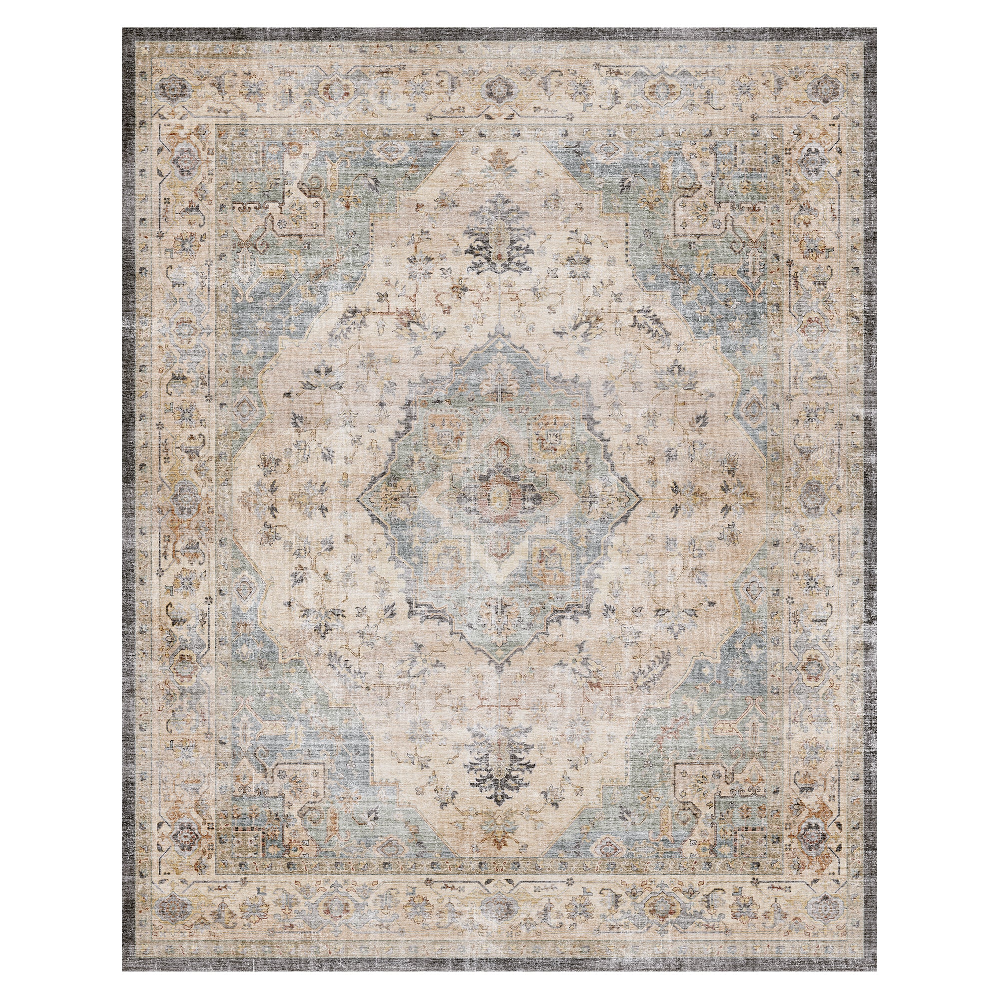 MontVoo Classic Floral Lake Blue Washable Rug