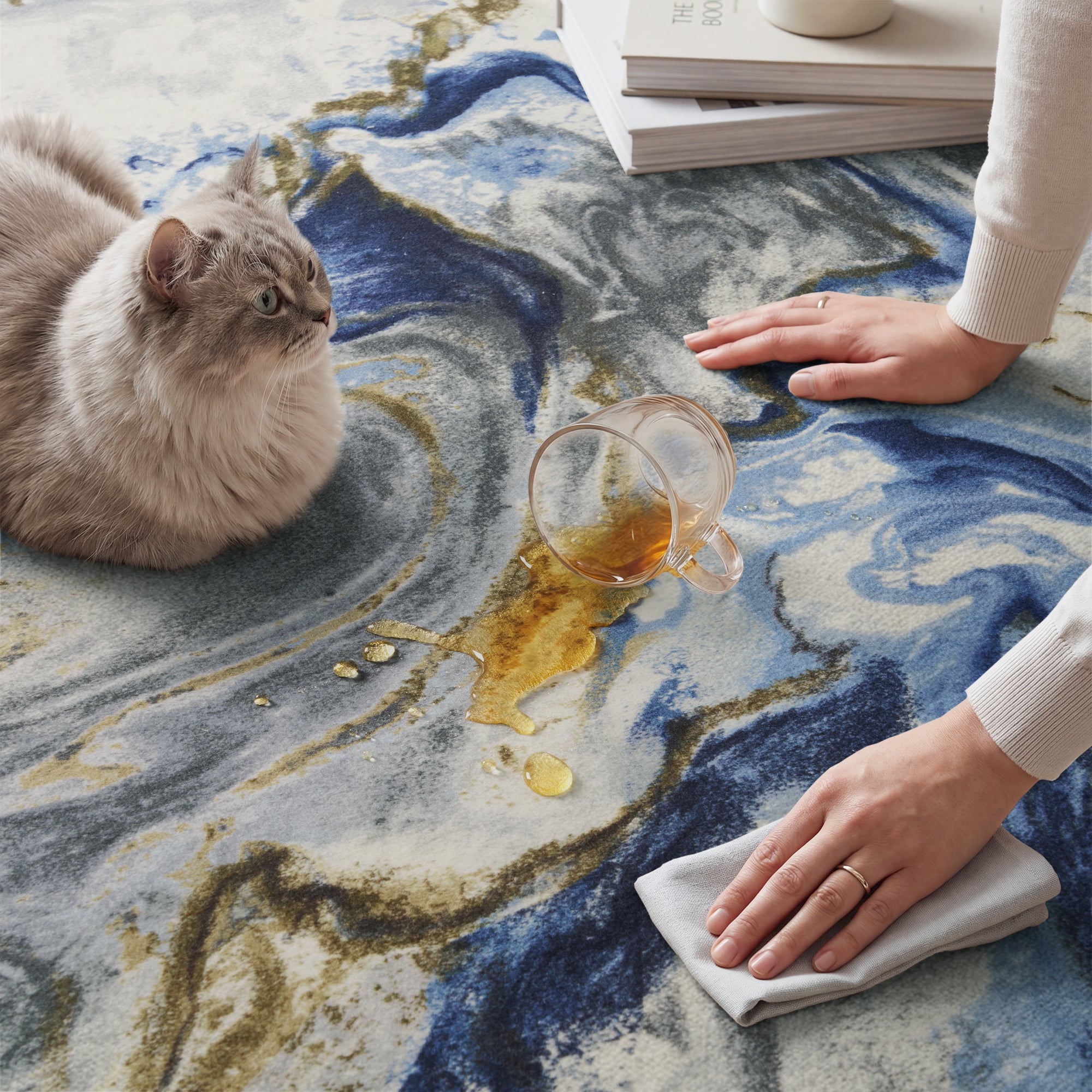 MontVoo Modern Marble Pattern Washable Rug Blue