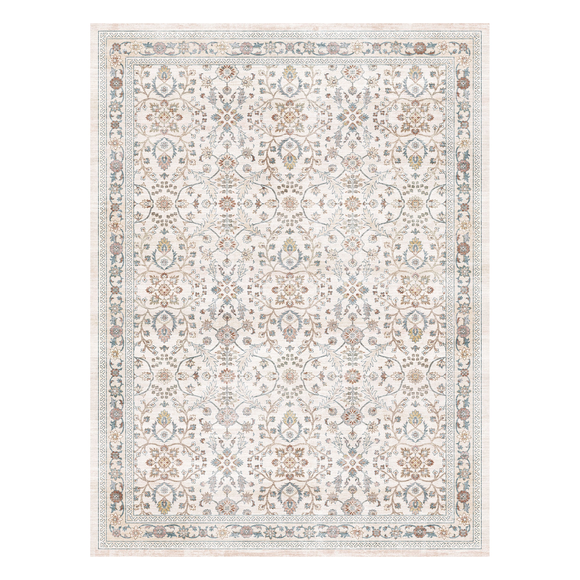 MontVoo Vintage Floral Washable Rugs Beige