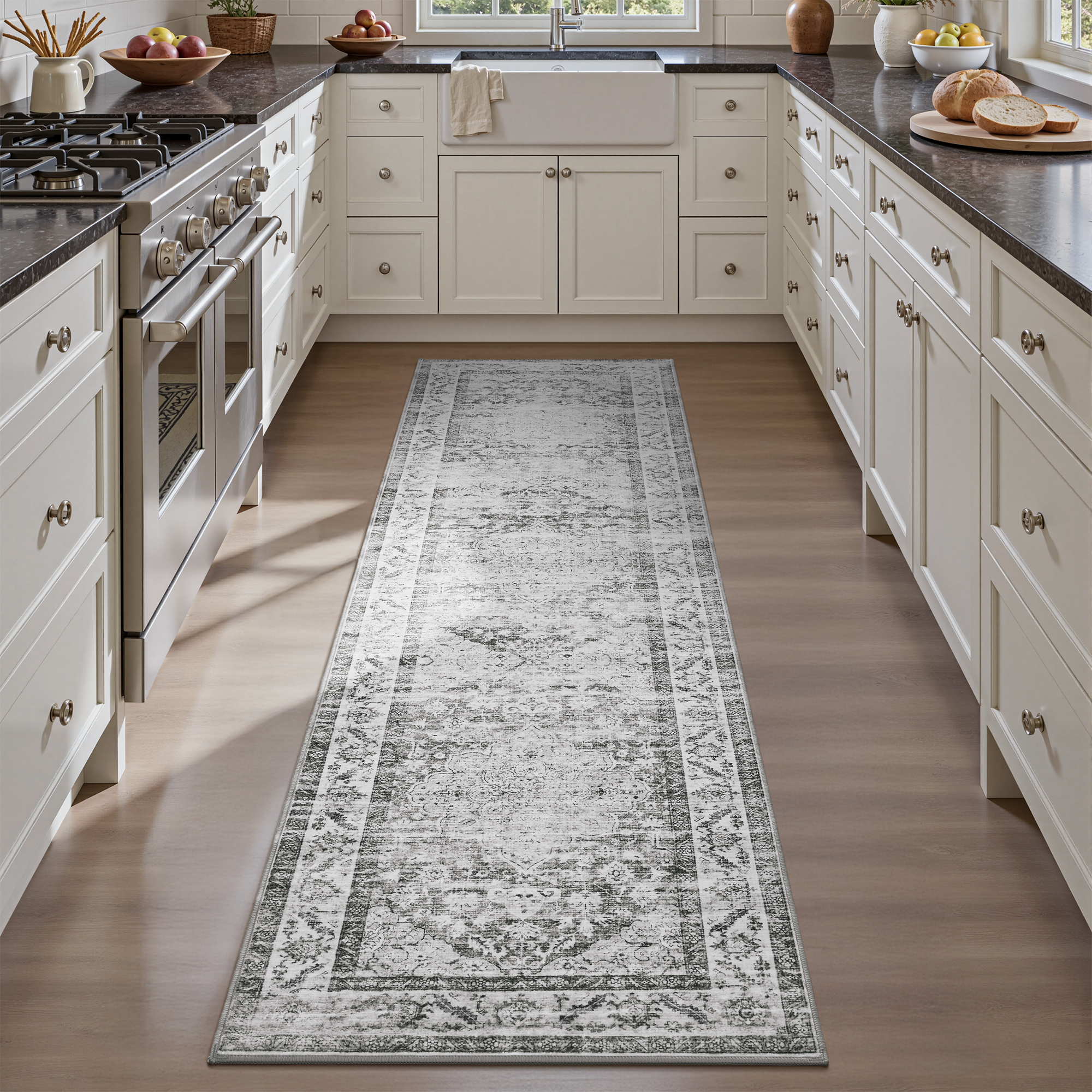Alfombra lavable MontVoo Medallion Floral Gris